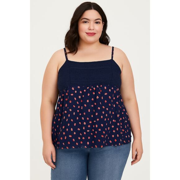 Torrid Strawberry Print Navy Lace Camisole Top Women’s Size 5X - Picture 1 of 7